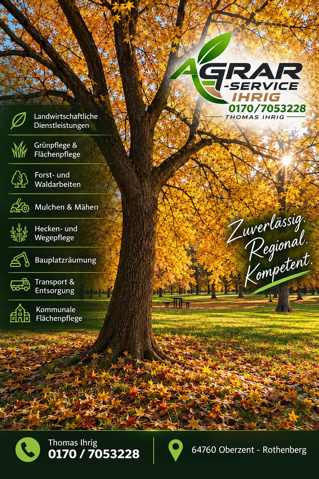 Agrar-Service Ihrig – unsere Leistungen vor einer herbstlichen Baumlandschaft